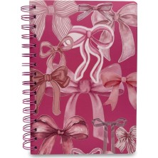 Palto Tasarım Pembe Kurdele 03 Desenli Spiralli Çizgili Defter-Çizgili Yapraklı Not Defteri