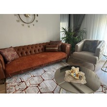 Dekorizyonum Döşemelik Püsküllü Koltuk Örtüsü Kiremit Rengi Oturma Kısmı (95X210)