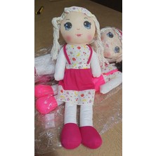 Bengi Store Sevimli Peluş Bez Bebek 50 cm - Örgü Saçlı Meyve Desenli Elbiseli Bez Bebek