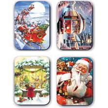 Mia Pera 4 Lü Simli Yılbaşı Noel Kardan Adam Çam Ağacı Yeniyıl Hediye Magnet (5,5 x 8 Cm)