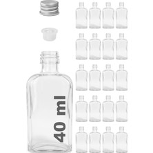 40 ml Kolonya Tıpalı ve Metal Kapaklı Hediyelik Yassı Kolonya Şişesi 40 cc Nişan, Düğün Cam Şişe 20 Adet (40 ml Yassı, Gümüş Kapak (Silver))