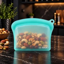 Le Murano Sheer 600 ml Hava ve Sıvı Sızdırmaz Kilitli Silikon Saklama Torbası, %100 Platinum Silikon, BPA Free, Mikrodalga ve Dondurucu Uyumlu, Tekrar Kullanılabilir Gıda Saklama Poşeti, LM0004/24