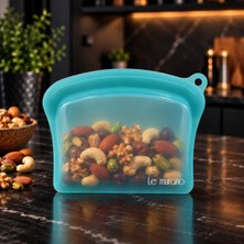 Le Murano Sheer 600 ml Hava ve Sıvı Sızdırmaz Kilitli Silikon Saklama Torbası, %100 Platinum Silikon, BPA Free, Mikrodalga ve Dondurucu Uyumlu, Tekrar Kullanılabilir Gıda Saklama Poşeti, LM0004/24