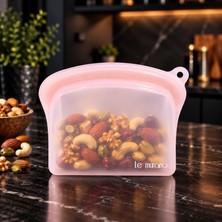 Le Murano Sheer 600 ml Hava ve Sıvı Sızdırmaz Kilitli Silikon Saklama Torbası, %100 Platinum Silikon, BPA Free, Mikrodalga ve Dondurucu Uyumlu, Tekrar Kullanılabilir Gıda Saklama Poşeti, LM0004/24