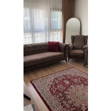 Dekorizyonum Döşemelik Püsküllü Koltuk Örtüsü Kahve Rengi Oturma Kısmı (95X210 Ebat)