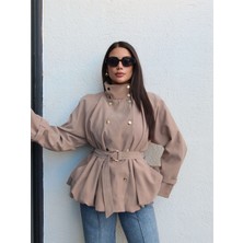Esra Helvacı Gold Düğmeli Kemerli Trench
