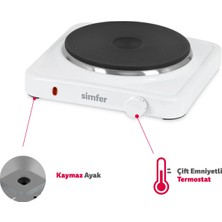 Simfer Hp1500w Beyaz Hot Plate Tek Gözü Elektrikli Ocak (Çift Emniyetli Termostat , 1500W Krom Çember)