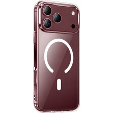 Kzy Apple iPhone 18 Promax ile Uyumlu Kapak M-Safe Kablosuz Şarj Destekli Şeffaf Silikon Kılıf