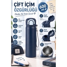 Veroksa Siply 600 ml Çelik Su Matarası – Çift İçimli, 304 Paslanmaz Çelik, Kilitli Düğmeli Renkli Suluk, Çocuk ve Yetişkin