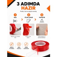 Zeyn Gross Silikonlu Çift Taraflı Montaj Bandı 18 mm x 2 Metre Güçlü Yapışkan Şeffaf Nano Bant