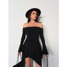 Esra Helvacı Omuz Açık Asimetrik Mini Elbise E.h Collection