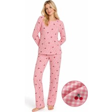 Sleeproom Kadın Süet Mevsimlik Ekose Desen Pembe Pijama Takımı