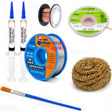 Smnr Elektronikci Lehim Teli 0,8mm 40G 2’li Flux Havya Ucu Temizleme CP-1515 Lehim Emme ve Yol Çekme Teli Seti TK365