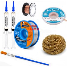 Smnr Elektronikci Lehim Teli 0,8mm 40G 2’li Flux Havya Ucu Temizleme CP-2515 Lehim Emme ve Yol Çekme Teli Seti TK353