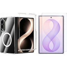 Vendas Galaxy Z Fold 8 Uyumlu Kamera Çıkıntılı M-Safe Şarj Özellikli Şeffaf Zore London Sert PC Kapak + Nano Ekran Koruyucu