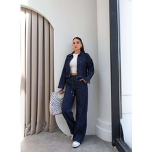 Esra Helvacı Denim Fermuarlı Ceket Pantolon Takım