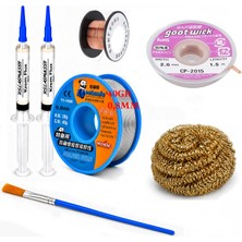 Smnr Elektronikci Lehim Teli 0,8mm 40G 2’li Flux Havya Ucu Temizleme CP-2015 Lehim Emme ve Yol Çekme Teli Seti TK383