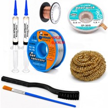 Smnr Elektronikci Lehim Teli 0,8mm 40G 2’li Flux Havya Ucu Temizleme CP-3515 Lehim Emme ve Yol Çekme Teli Seti TK302