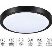 No-Vo 18W Slim LED Glob Tavan Armatürü 30 cm Siyah Kasa 6500K Beyaz Işık Plastik Gövde