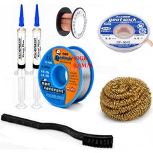 Smnr Elektronikci Lehim Teli 0,8mm 40G 2’li Flux Havya Ucu Temizleme CP-3015 Lehim Emme ve Yol Çekme Teli Seti TK366