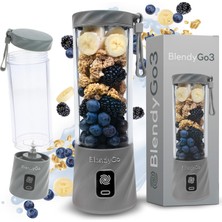 Blendygo 3 Taşınabilir Blender, Blender, Kişisel Blender, 550 Ml, Smoothie Maker, Blender Smoothie Maker, Kablosuz, Buz ve Meyve Kırar, Bpa Içermez, Pulsemotion ve Blendpro (Gri)