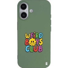 Casen iPhone 16 Yeşil Lansman Renkli Silikon Weird Boys Club Tasarımlı Premium Kılıf