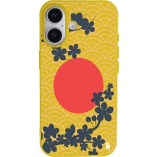 Casen iPhone 16 Sarı Lansman Renkli Silikon Japon Güneşi Tasarımlı Premium Kılıf