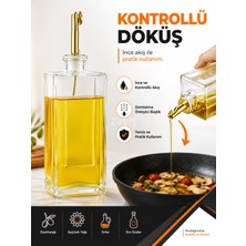 Zeyn Gross 750 ml Dikdörtgen Cam Yağdanlık | Kontrollü Gold Döküş Başlıklı Zeytinyağı, Sirke ve Sıvı Sos Şişesi