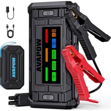 Avapow TJ18 Titan Serisi 12000MAH 2000A Zorla Çalıştırma Işlevli (Bitmiş Aküyü Çalıştıran) Jump Starter Taşınabilir Akü Takviye Cihazı (18W Pd + LED Işık + Çanta + Lcd)