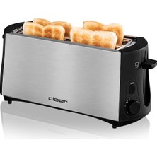 Cloer 4 Dilim Kızarmış Ekmek Için Cloer 3719 Uzun Yuvalı Ekmek Kızartma Makinesi, 1380 W, Entegre Ekmek Rulosu Ataşmanı, Kaldırma Cihazı, Kırıntı Tepsisi, Isı Yalıtımlı Paslanmaz Çelik Gövde, Siyah/pa