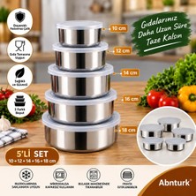 Abnturk 5'li Paslanmaz Çelik Saklama Kabı Seti-Kapaklı Istiflenebilir Farklı Boyutlardaki Gıda Saklama Seti