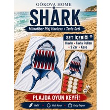Gökova Home Shark | Köpek Balığı Desenli | Tavla Setli Mikrofiber Plaj Havlusu 75X150 cm – Tavla Pulları, Zar ve Kese Dahil