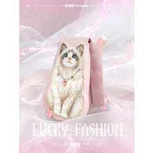 Nimmy Magsafe Uyumlu | Manyetik 3D Nakışlı Kolyeli Kedi Stand & Kartlık - Pink Ragdoll