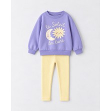 Yiğit Butik Kız Çocuk Güneş Ay Baskılı Sweatshirt Tayt Alt Üst Takım