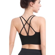 Luvecia Kadın Siyah Çarpraz Ipli Spor Büstiyer - 4287-5354
