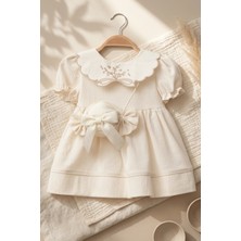 Hoppa Kız Çocuk Krem Vintage Çiçek Nakışlı Elbise ve Şeker Figürlü Çanta Seti - Bohem Stil Çocuk Elbisesi