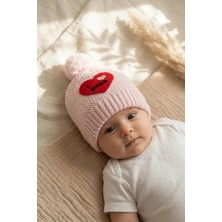 Hoppa Pembe Triko Kalp Detaylı 'ı Love Papa' Ponponlu Yumuşak Bebek Beresi 0-6 Ay