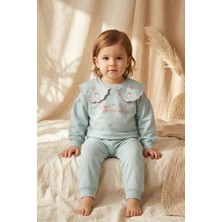Hoppa Kız Çocuk Mint Yeşili Çilek Nakışlı Bebe Yaka Sweatshirt ve Eşofman Altı Premium Pamuklu Ikili Takı