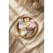 Hoppa Pebble Soft 5’li Paket %100 Pamuklu Yumuşak Dokulu Kıvrık Konçlu Bebek Çorap Seti - Pastel Renk Kar