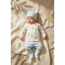 Hoppa Tinypaws %100 Pamuklu 3'lü Erkek Bebek Takımı - Ayıcık Desenli Kimono Zıbın, Patikli Pantolon ve Be
