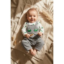 Hoppa Croc-Joy Sevimli Timsah Desenli Gri Salopet ve Uzun Kollu Body 2'li Bebek Takımı - %100 Pamuklu Yum