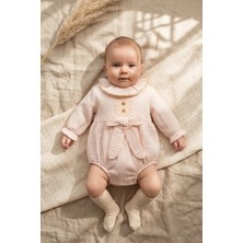 Hoppa Mia Vintage Pudra Pembe Müslin Bebek Romper Takımı - Dantel Detaylı %100 Pamuklu Fırfırlı Tulum ve