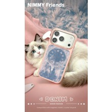 Nimmy iPhone 18 Pro Uyumlu Magsafe Gerçek Kot Kaplamalı Metal Tuşlu Pembe Kılıf