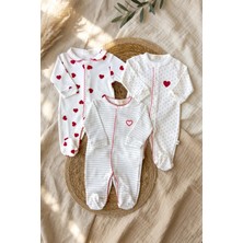 Hoppa L'amour 3'lü %100 Pamuklu Kalp Desenli Bebek Tulum Seti - Yumuşak Dokulu Yenidoğan ve Bebek Tulumu