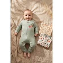 Hoppa Unisex Bebek Pamuklu Fitilli Kirpi Desenli 3'lü Tulum Seti - Yumuşak Dokulu Çift Yönlü Fermuarlı Tu