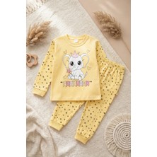 Hoppa Taçlı Fil Desenli % 100 Pamuk Kız Çocuk Pijama Takımı