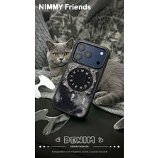 Nimmy iPhone 18 Pro Uyumlu Magsafe Gerçek Kot Kaplamalı Metal Tuşlu Siyah Kılıf
