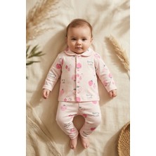 Hoppa Bebek Pembe Çilek Desenli %100 Pamuklu Uzun Kollu Düğmeli Pijama Takımı - Berry Cute Serisi