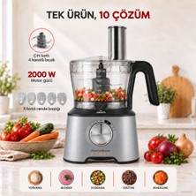 Karaca 2000 W Güçlü 10’u 1 Arada Mutfak Robotu, 1,5 L Hazne, 1 L Smoothie Blender, Kahve Öğütücü ve Beş Paslanmaz Çelik Rende Aparatı