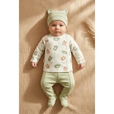 Hoppa Tinypaws %100 Pamuklu 3'lü Erkek Bebek Takımı - Ayıcık Desenli Kimono Zıbın, Patikli Pantolon ve Be